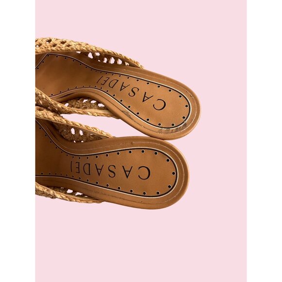 CASADEI Tan Leather Woven Mules Heels Size 37 / US 7 - Picture 4 of 11